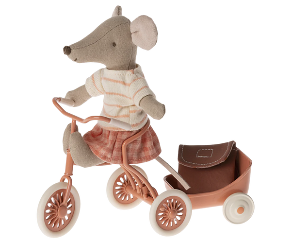 Coral Tricycle Mouse, Big Sister with Bag - Maileg