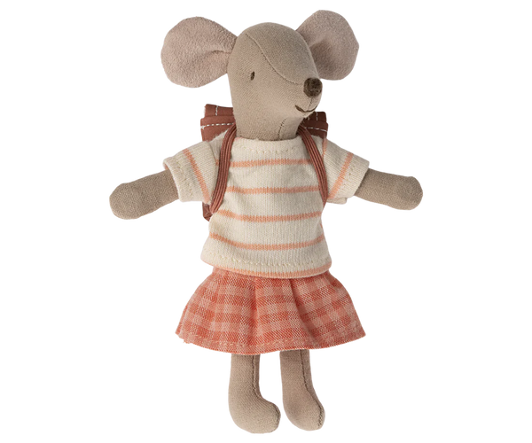 Coral Tricycle Mouse, Big Sister with Bag - Maileg