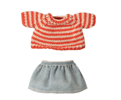 Big Sister, Knitted Sweater and Skirt for Mouse - Maileg