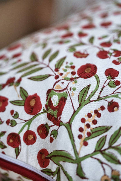 Cushion Cover - Scarlet Songbird Block Printed - Paper Mirchi