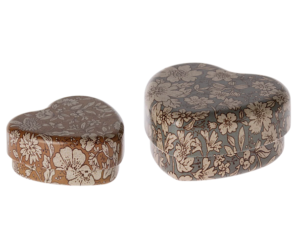Blue/Ochre Blossom Metal Heart Box, 2 Piece Set - Maileg