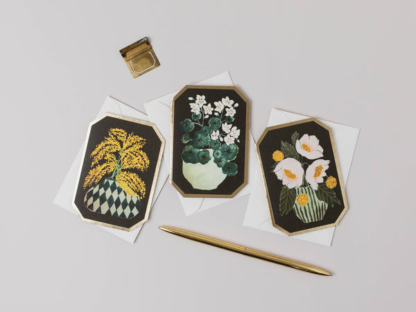Peony Vase Botanical Die Cut Mini Floral Greeting Card - Katie Housley