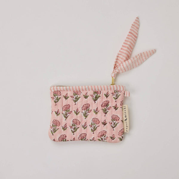 Small Floral Blush Organic Cotton Zipped Pouch - Paper Mirchi
