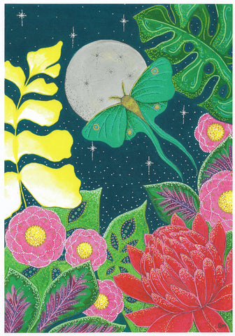 Luna Moth and the Moon A4 Print - All Beautiful Things