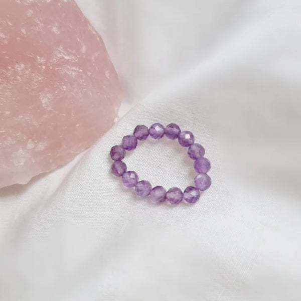 Amethyst Crystal Healing Beaded Ring - Calm, Clarity, Healing - Two Libras