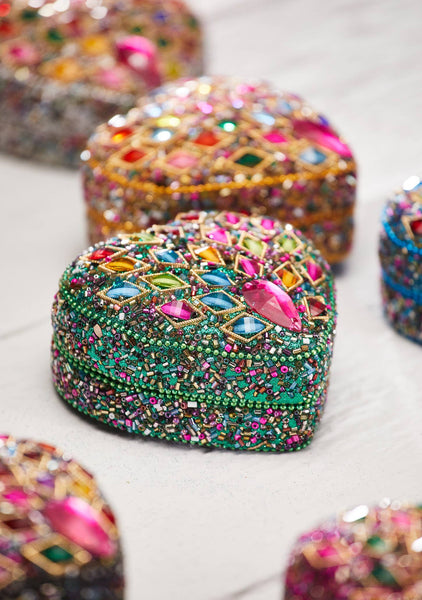 Heart Bead & Sequin Velvet Lined Trinket Box - Namaste
