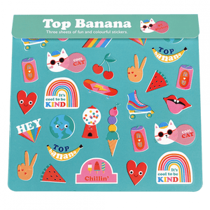 Top Banana sticker pack with various colorful stickers on a teal background