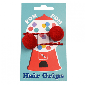 Red Pom Pom Hair Grips - Rex London