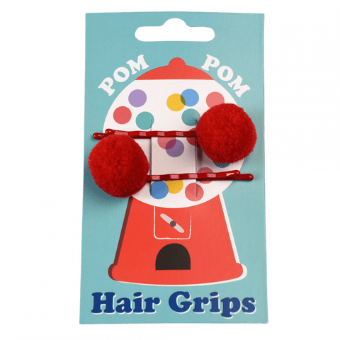 Red Pom Pom Hair Grips - Rex London