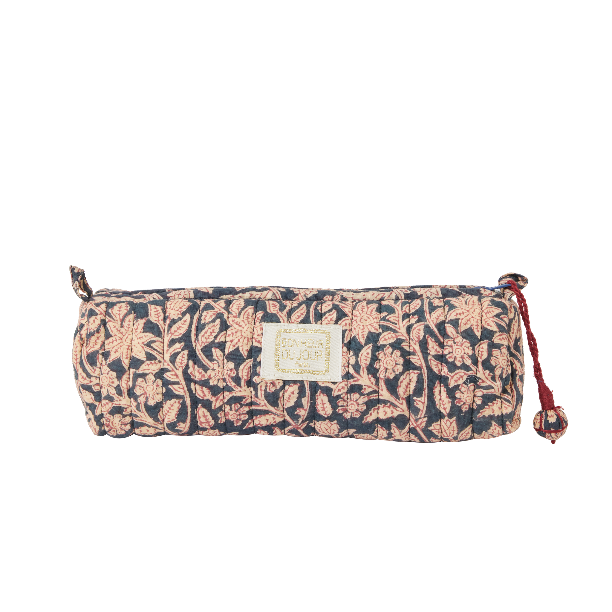 Floral patterned bag with a visible brand logo on a white background