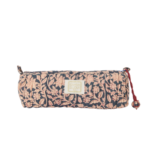 Floral patterned bag with a visible brand logo on a white background