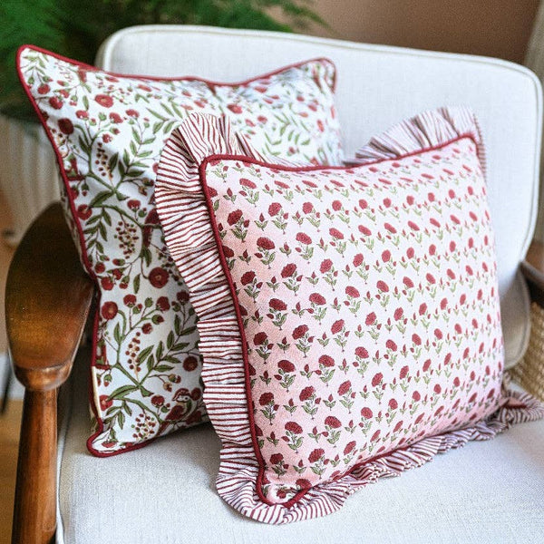 Cushion Cover - Scarlet Songbird Block Printed - Paper Mirchi