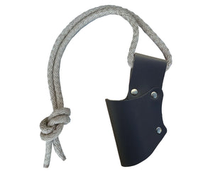 black leather sword sheath against a white background