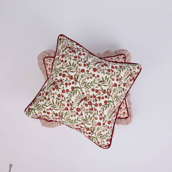 Cushion Cover - Scarlet Songbird Block Printed - Paper Mirchi