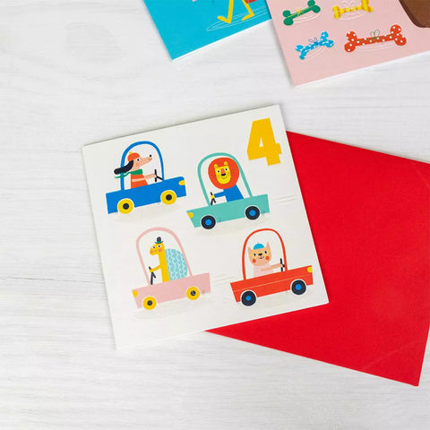 Driving Animals 'Four' Birthday Card - Rex London