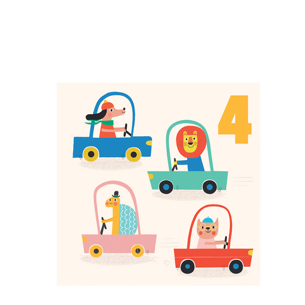 Driving Animals 'Four' Birthday Card - Rex London