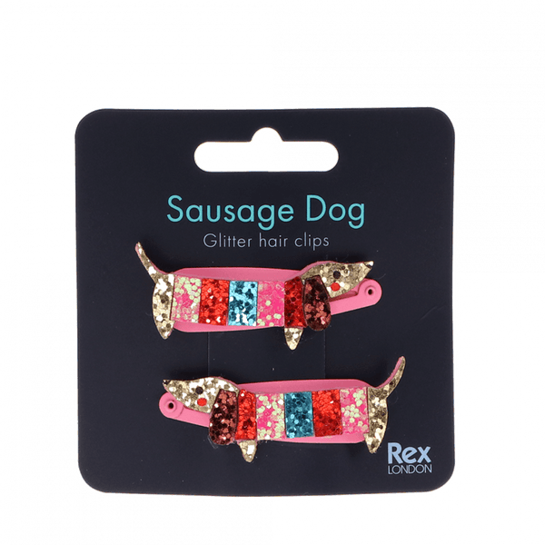 Sausage Dog Glitter Hair Clips - Rex London