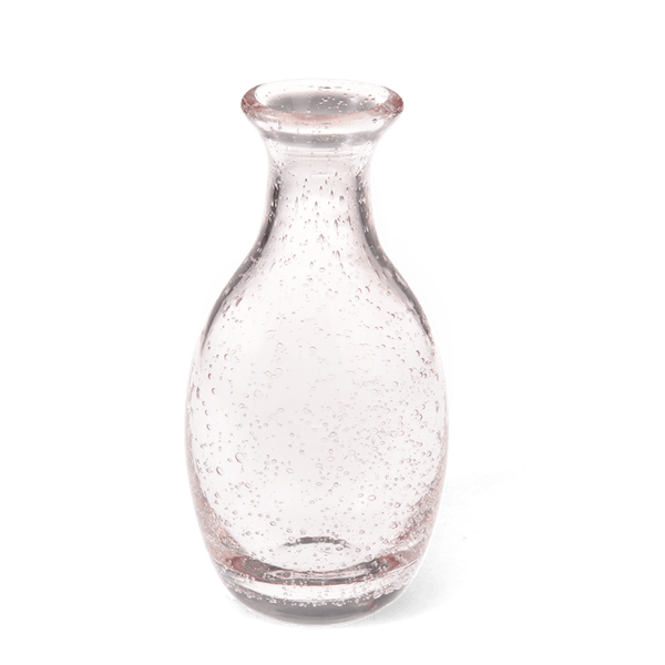 Clear glass vase with bubble texture on a white background
