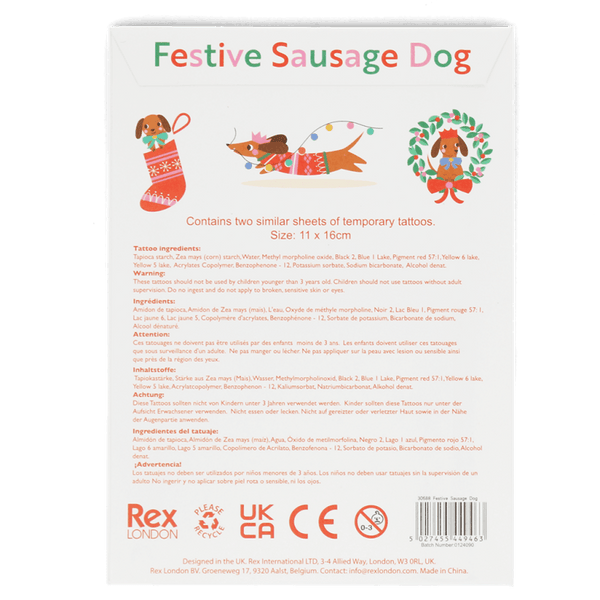 Festive Sausage Dog Temporary Tattoos - Rex London