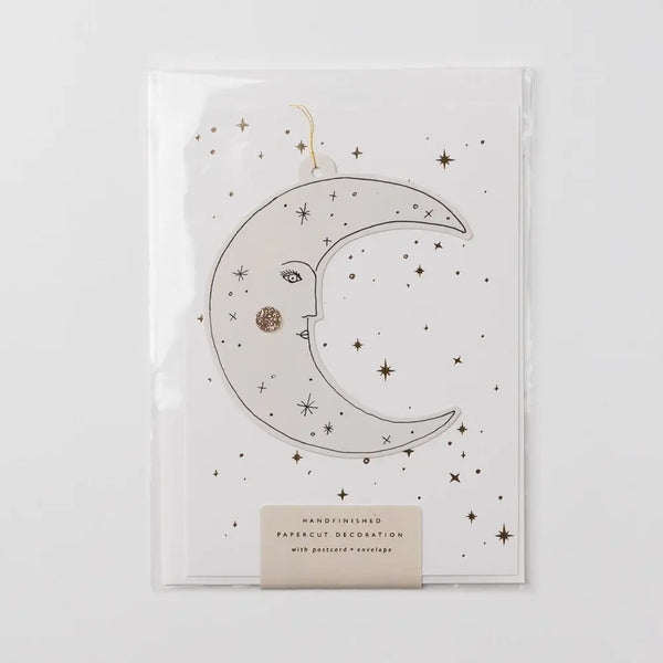 Moonface Papercut Decoration with Postcard & Envelope - Katie Housley