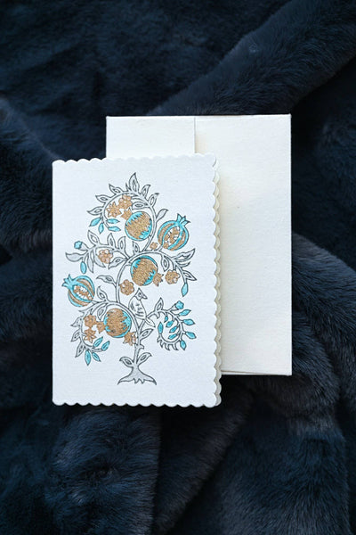Anaar Turquoise Block Printed Greeting Card - Paper Mirchi