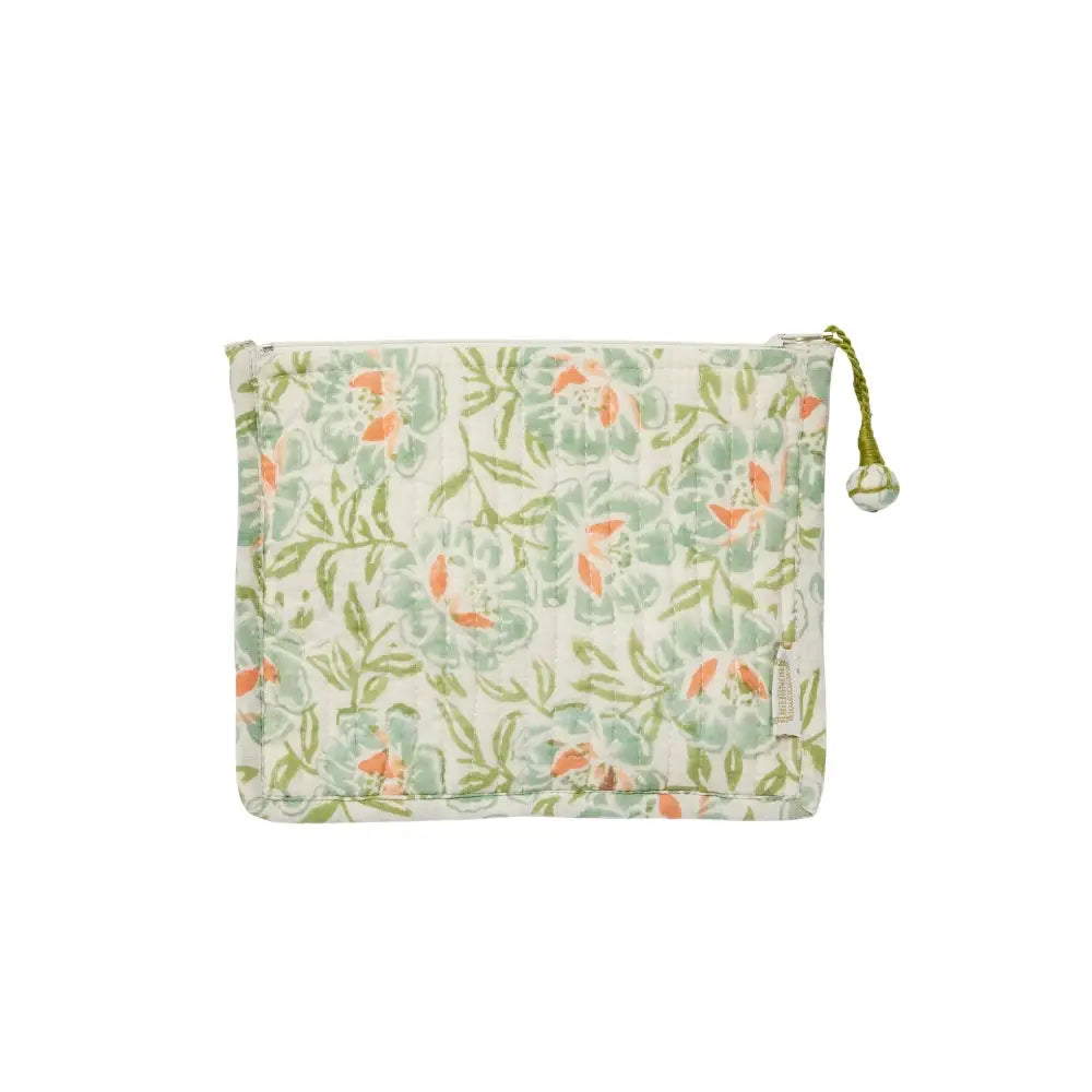Floral patterned pouch on a white background