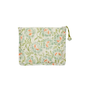 Floral patterned pouch on a white background