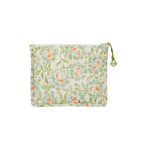 Floral patterned pouch on a white background