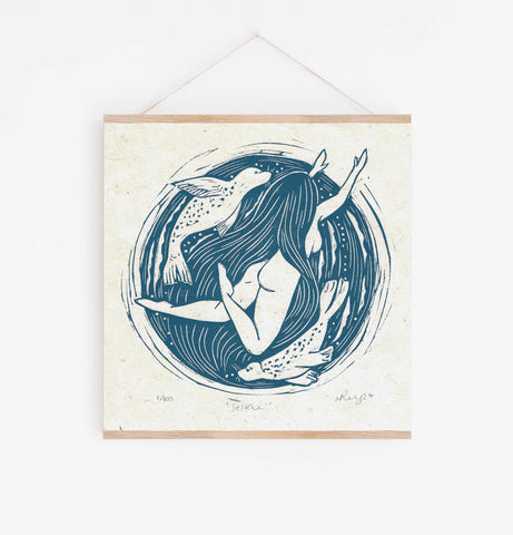 Selkie Linoprint - Prints by the Bay