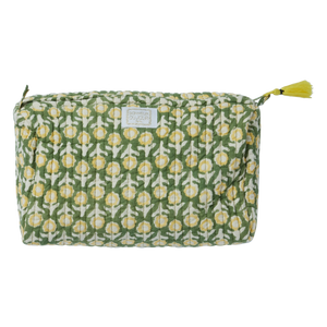 Isha Green Cotton Beauty Pouch - Medium - Bonheur du Jour