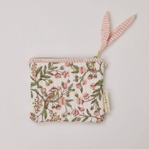 Medium Floral Blush Organic Cotton Zipped Pouch - Paper Mirchi