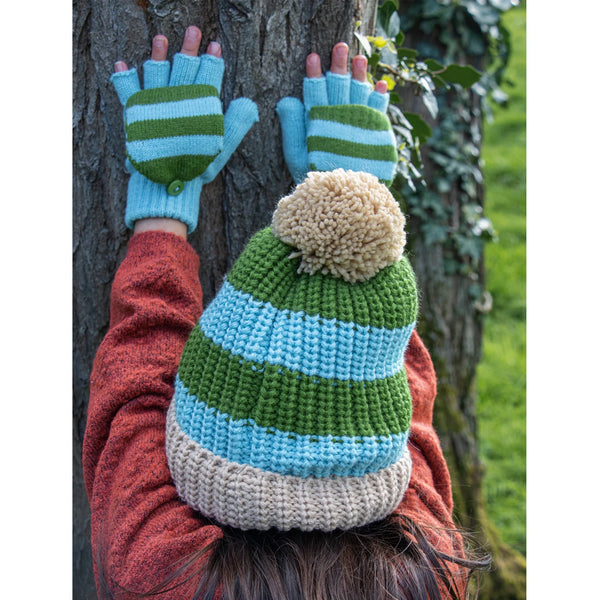 Cosy Striped Knitted Hat Green - Rockahula