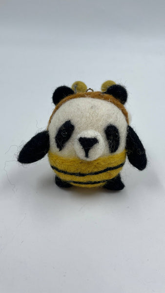 Handmade Cute Felt Bear with Honey Bee Outfit Keyring - Funky Yak Ltd