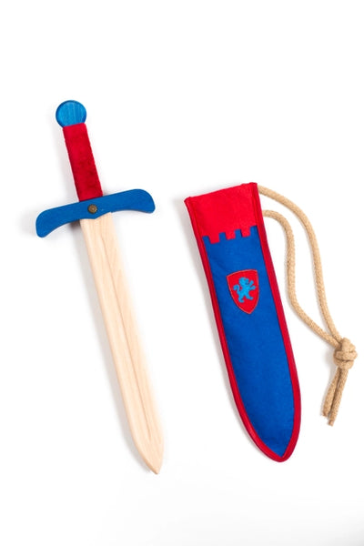 Blue & Red Wooden Sword with Sheath and Belt - Camelot - Kalid Medieval