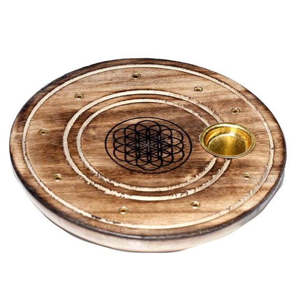 Mango Wood Flower of Life Ashcatcher Sticks & Cones Burner