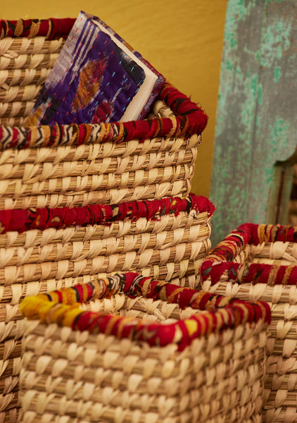 X Small Recycled Sari & Seagrass Basket