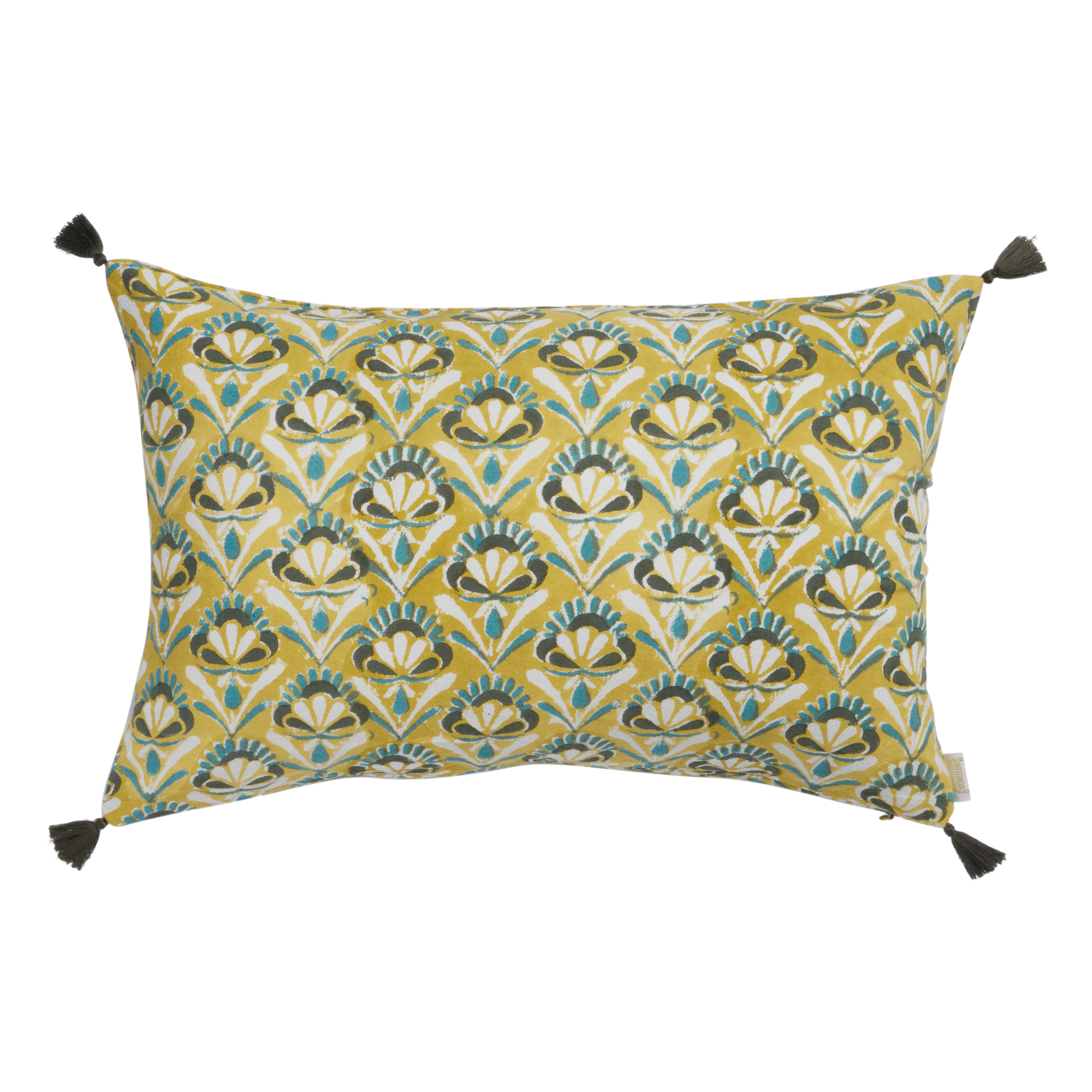 Seventies Banana Yellow Indian Flower Print Cushion Cover - Bonheur du Jour