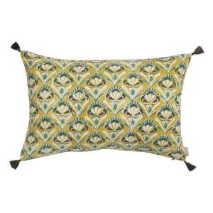 Seventies Banana Yellow Indian Flower Print Cushion Cover - Bonheur du Jour