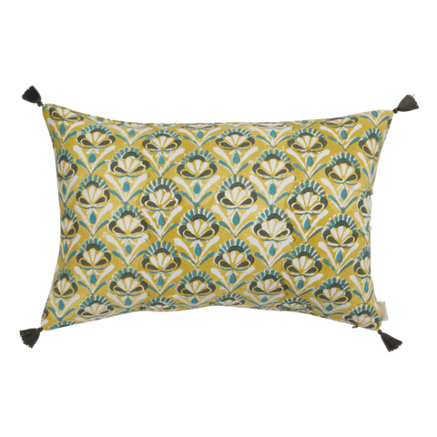 Seventies Banana Yellow Indian Flower Print Cushion Cover - Bonheur du Jour