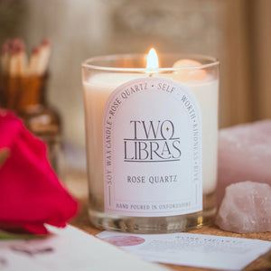 Rose Quartz Crystal Intention Candle - Love, Kindness - Two Libras