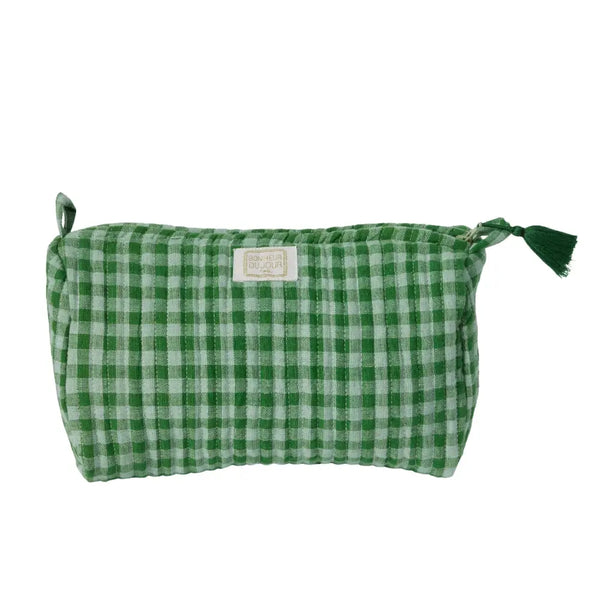 Green Vichy Cotton Beauty Pouch - Medium - Bonheur du Jour