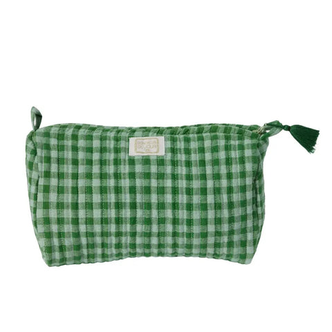 Green Vichy Cotton Beauty Pouch - Medium - Bonheur du Jour