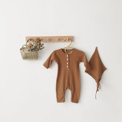 Brown Earth Romper with Hat - 6-12 Months - Mama Siesta