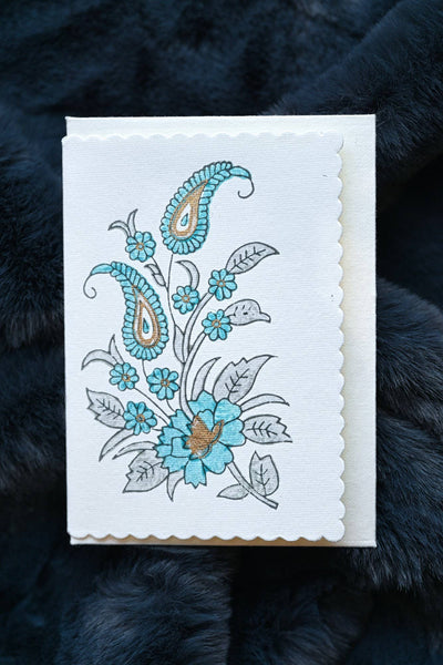 Kairi Turquoise Block Printed Greeting Card - Paper Mirchi