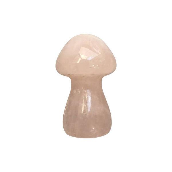 Rose quartz mushroom-shaped crystal on a white background
