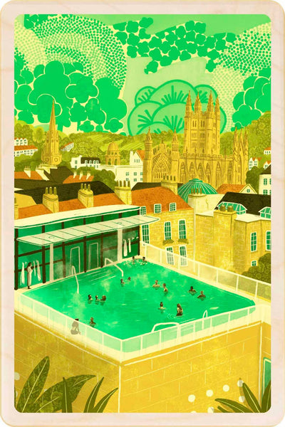 Bath Thermae Spa Bathing Pool Wooden Postcard