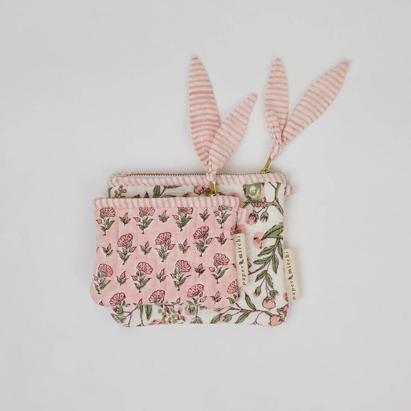 Medium Floral Blush Organic Cotton Zipped Pouch - Paper Mirchi
