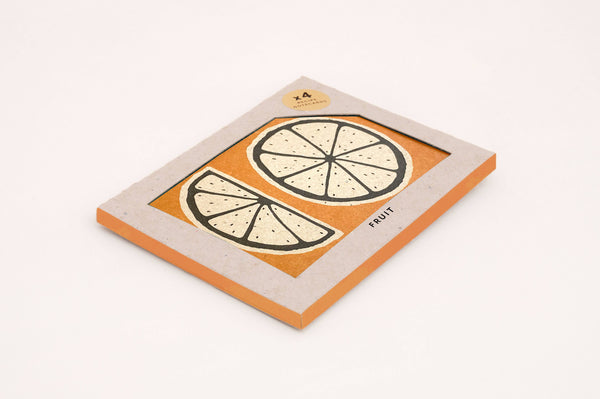 Box containing fruit design recipe cards on a white background