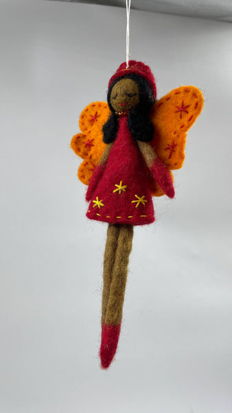 Red Handmade Felt Angel Lady Decoration - Funky Yak Ltd 