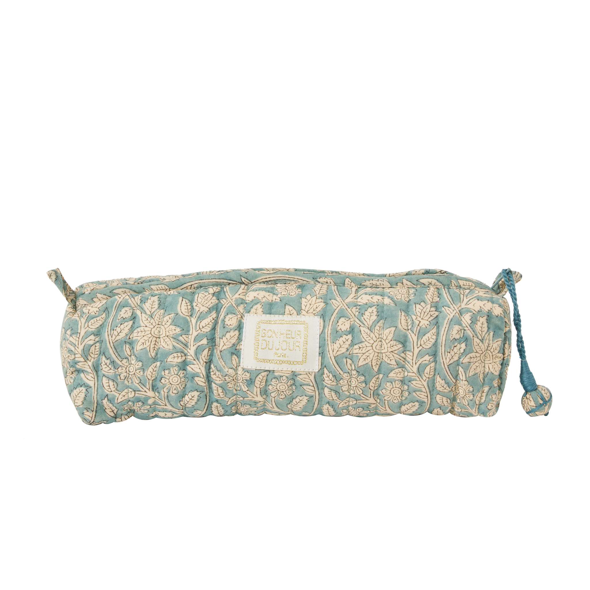 Floral-patterned pencil case on a white background